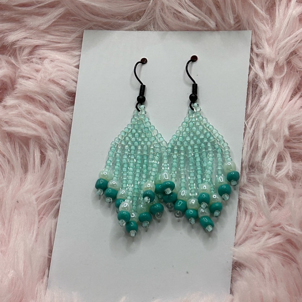 Mint & White Short Fringe Earrings